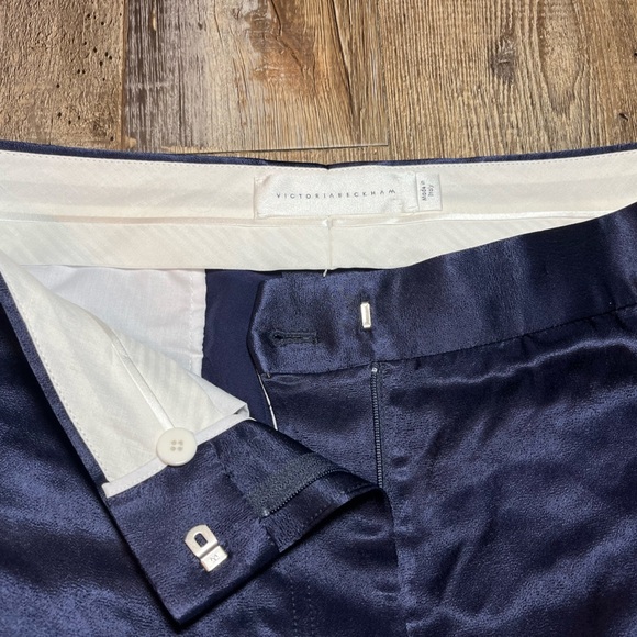 Victoria Beckham Mid-Rise Satin Trousers in Navy Size 6 - Picture 4 of 8